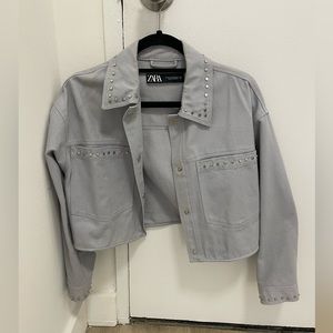 Light blue Zara cropped jacket with studded details